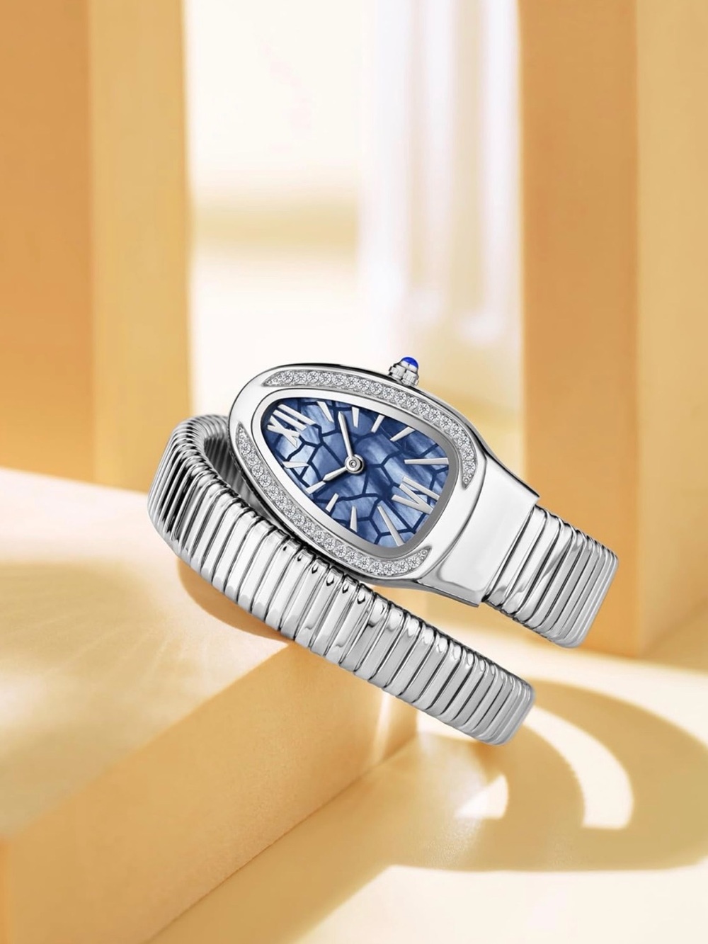Silver Wrap Bracelet Watch with Blue Dial beautiful watch has the expensive look